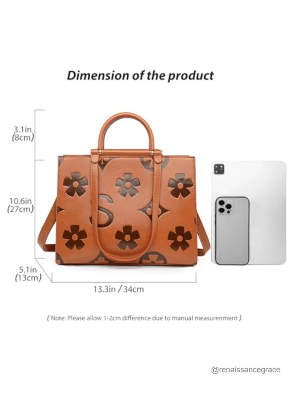 Vegan Leather Floral Embossed Tote Bag with Crossbody Strap